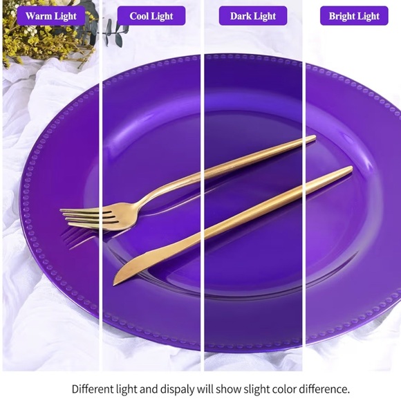 QTY 3 / 13” Purple Beaded Charger Plates.   Elegant Purple Party Plates Set - Picture 5 of 7
